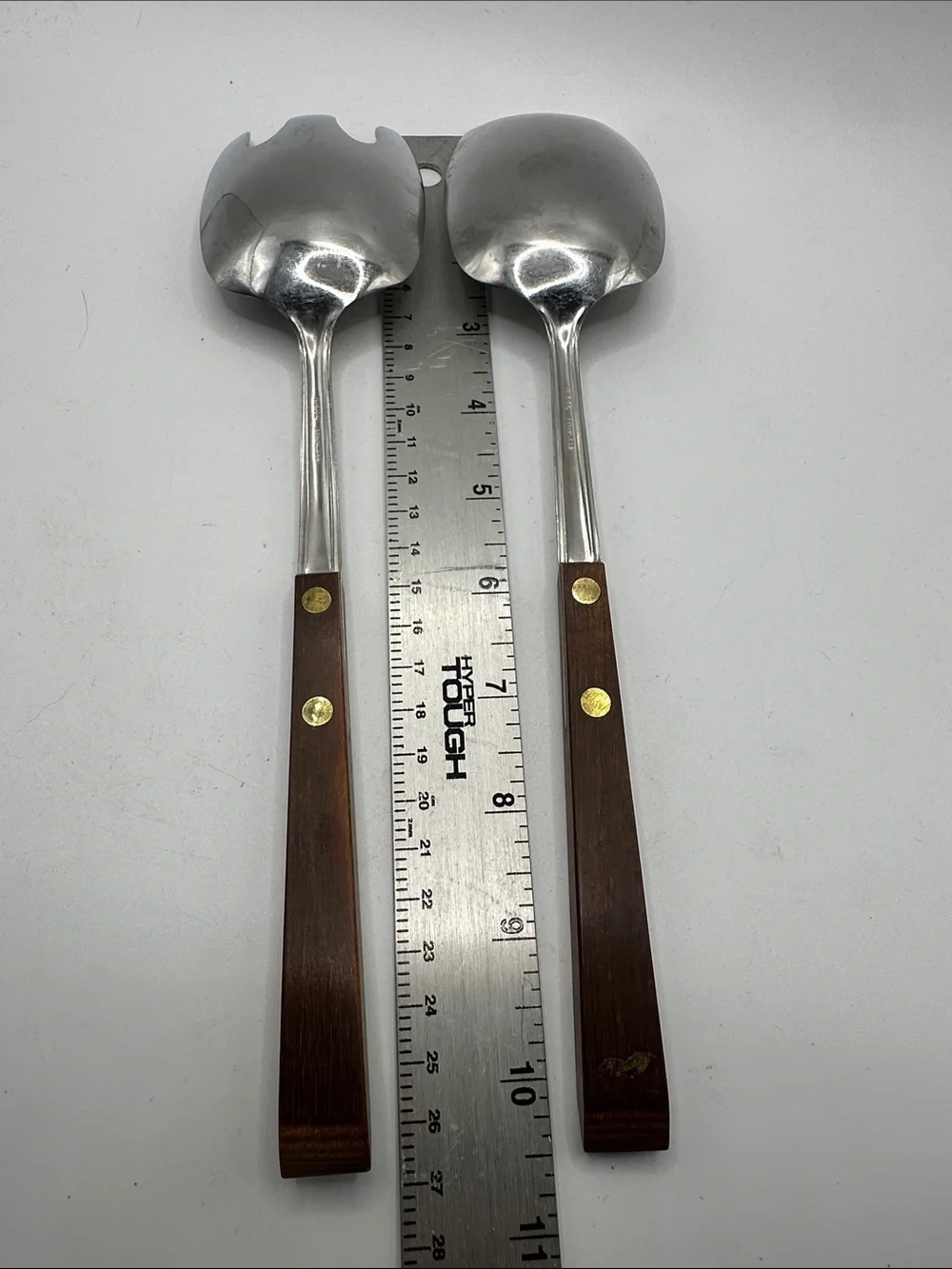 Wood-Handled Stainless Steel Salad Serving Set - Brown